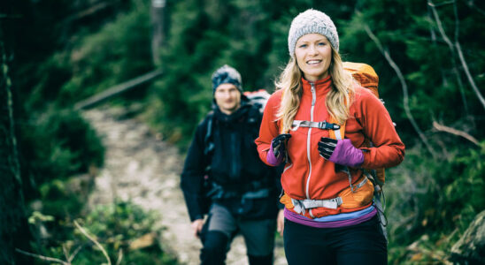 couple hikers walking hiking