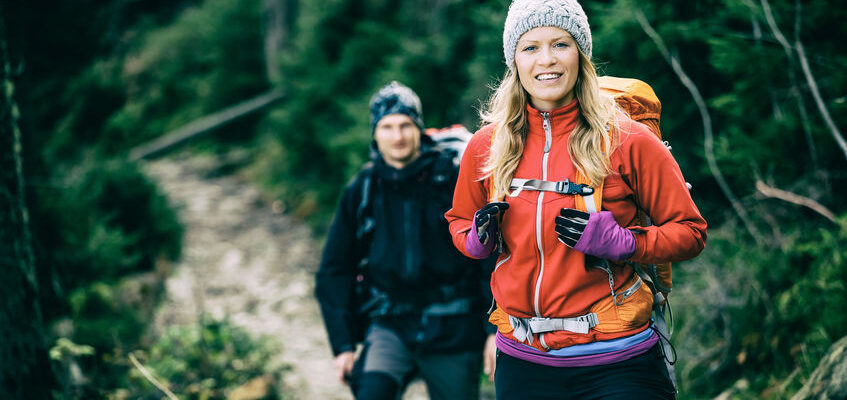 couple hikers walking hiking